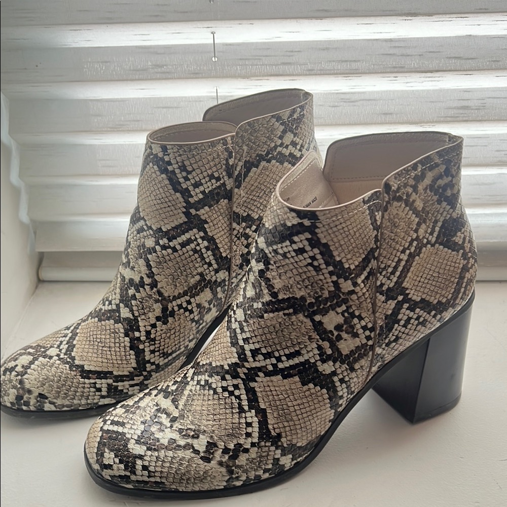 Cream and Black Ankle Booties with Textured Upper